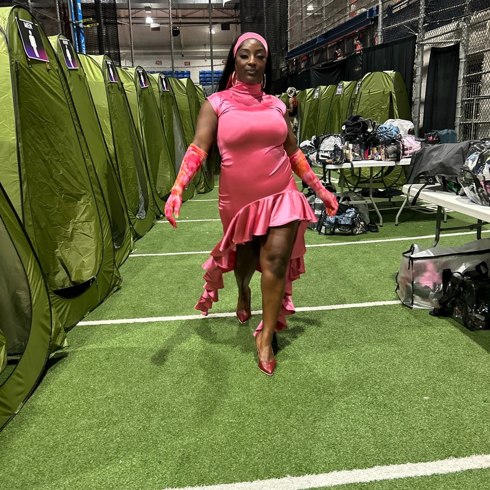 Chic High-Low Pink Ruffle Dress - Picture 4 of 5